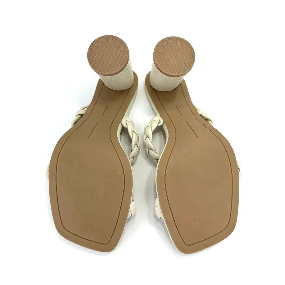 Dolce Vita Nolita Sandal Sz 8 Ivory Leather Cylinder Chunky Heel Braided Straps
